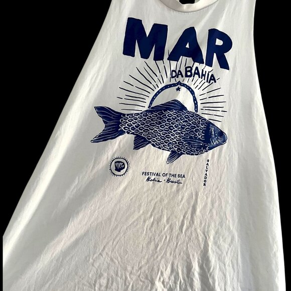 Farm Rio Small Alberto Pitta Mar Da Bahia Jumpsuit White Blue Print Romper Beach - Picture 6 of 12